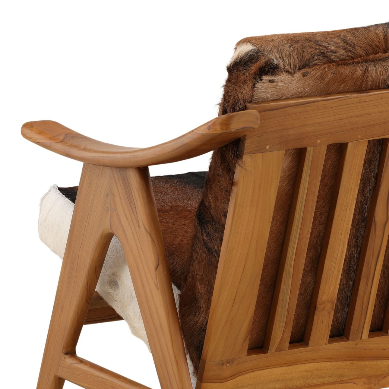 Brown and White Goat Hide and Teak Wood Chair 28.5 in Wide