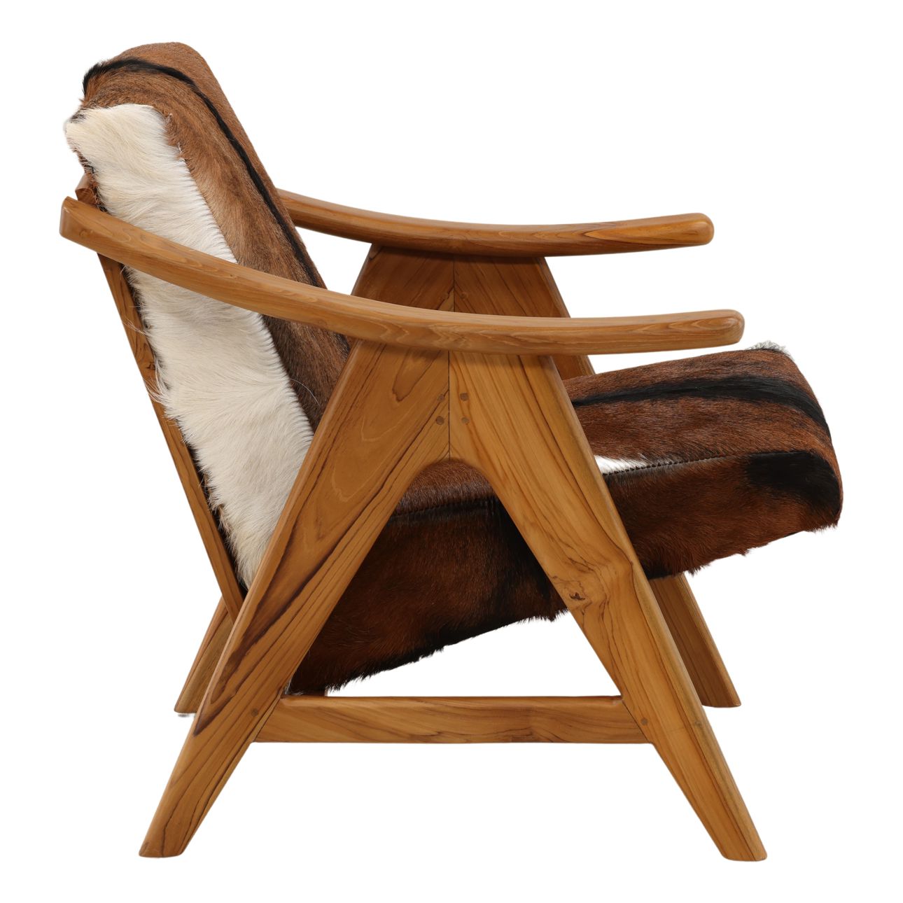 Brown and White Goat Hide and Teak Wood Chair 28.5 in Wide