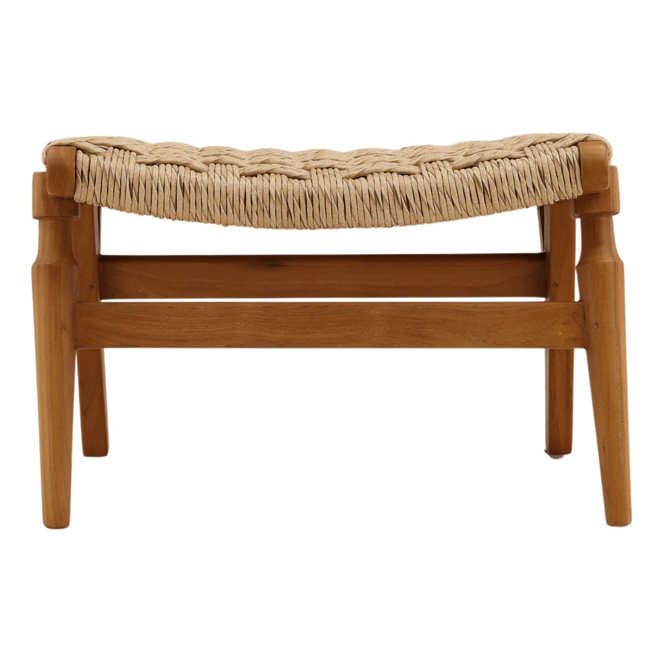 Natural Synthetic Rattan and Teak Wood Ottoman 24.5 in Wide