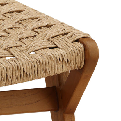 Natural Synthetic Rattan and Teak Wood Ottoman 24.5 in Wide