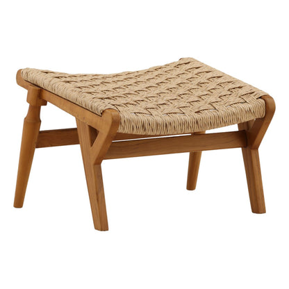 Natural Synthetic Rattan and Teak Wood Ottoman 24.5 in Wide