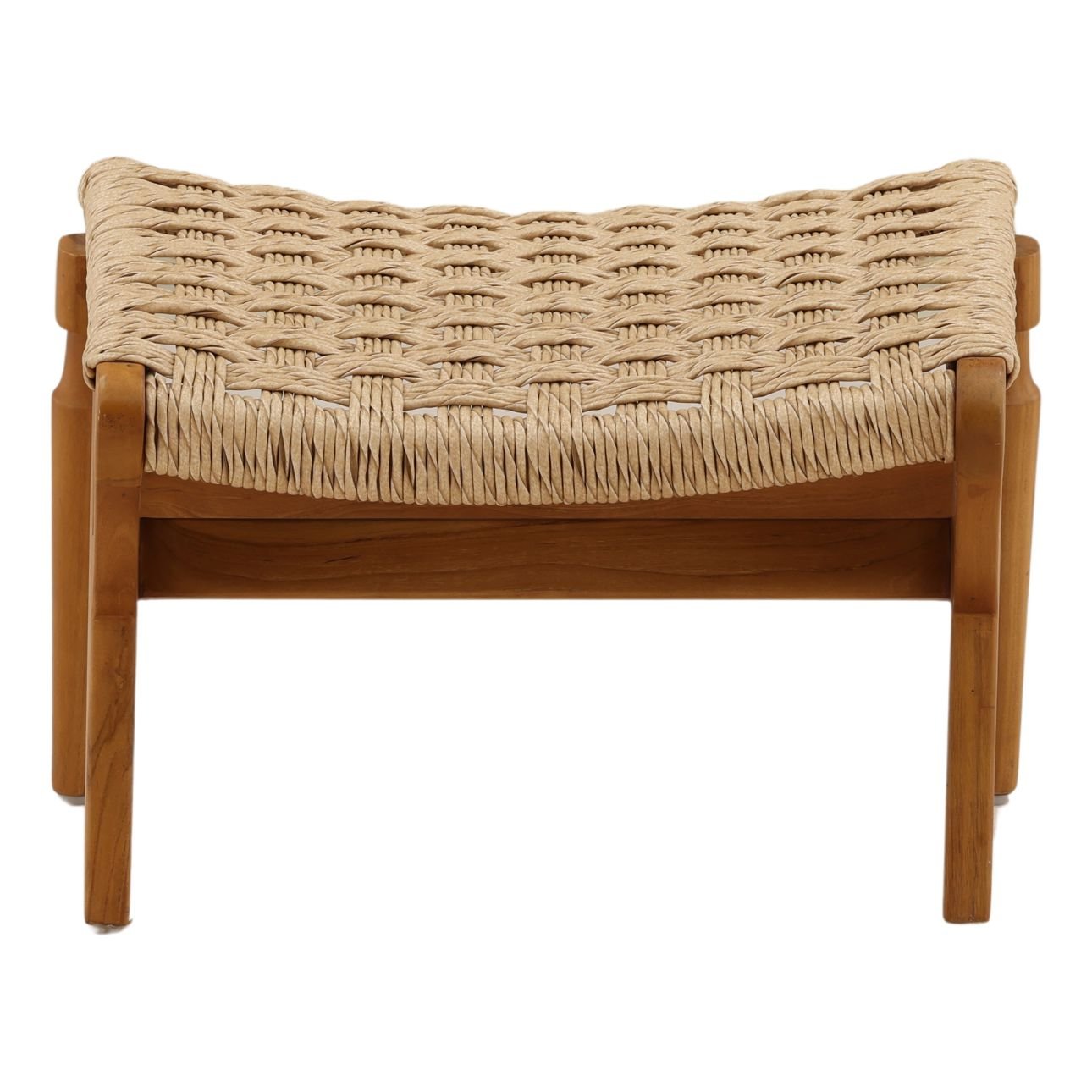 Natural Synthetic Rattan and Teak Wood Ottoman 24.5 in Wide