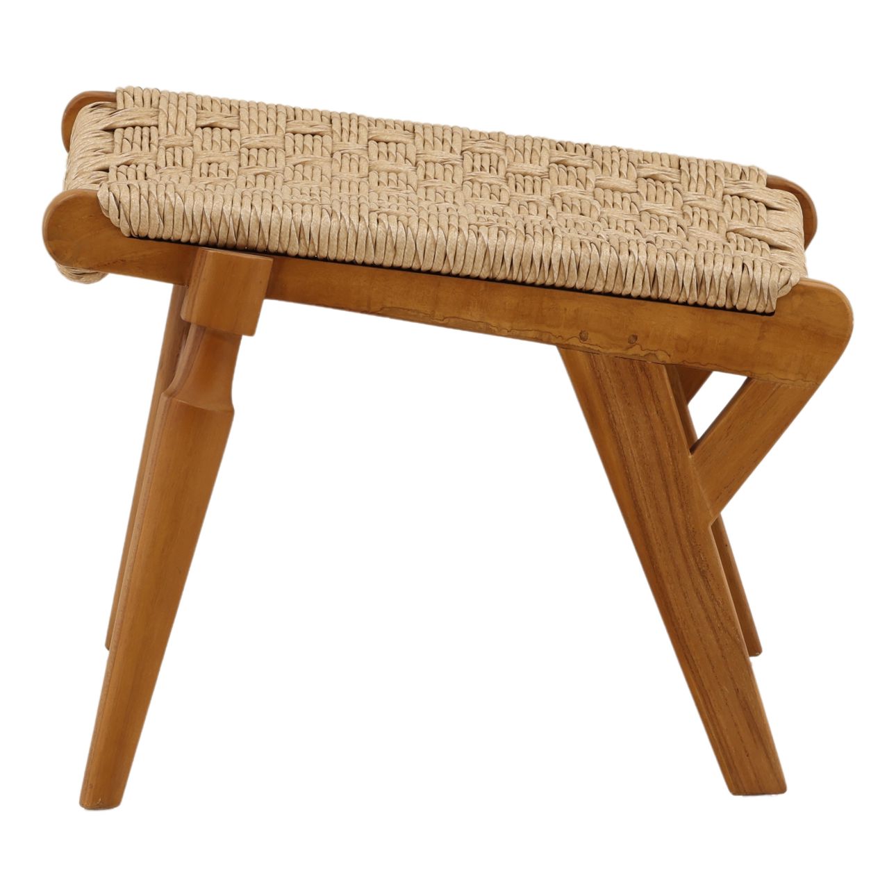 Natural Synthetic Rattan and Teak Wood Ottoman 24.5 in Wide