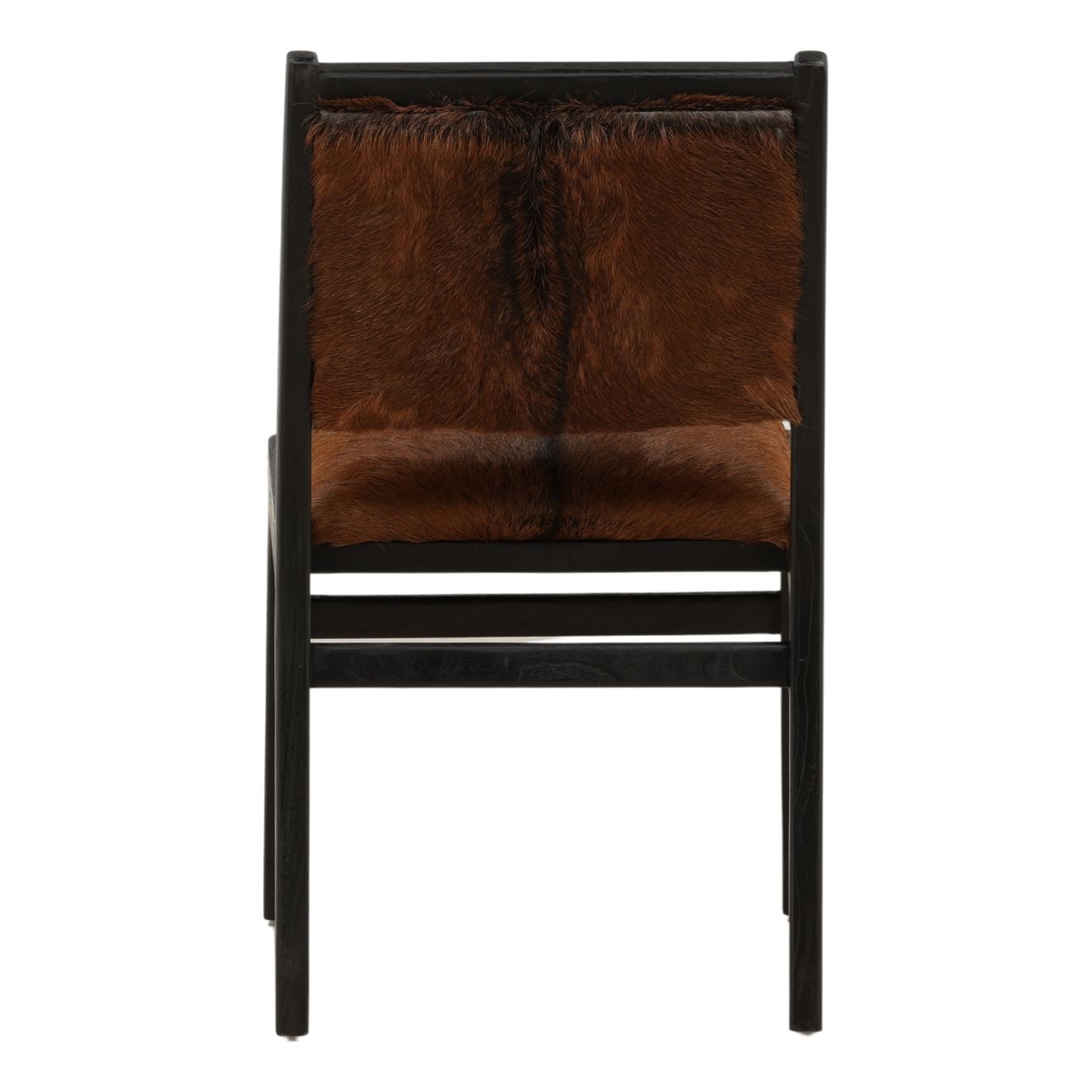 Natural Brown and Black Genuine Goat Hide and Teak Wood Chair 19.5 in Wide
