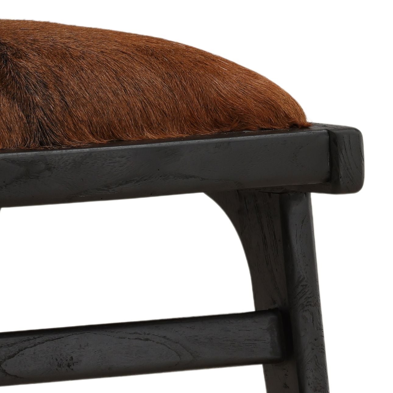 Natural Brown and Black Genuine Goat Hide and Teak Wood Chair 19.5 in Wide