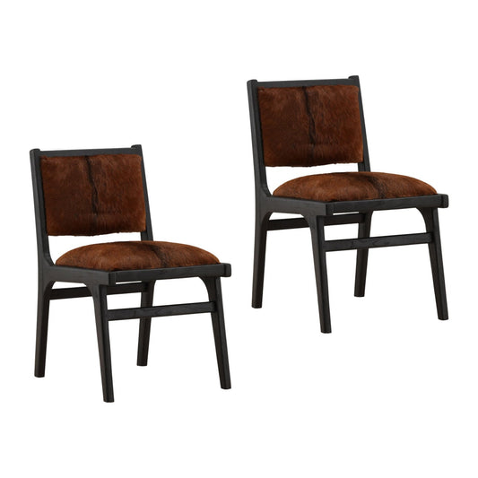 Natural Brown and Black Genuine Goat Hide and Teak Wood Chair 19.5 in Wide