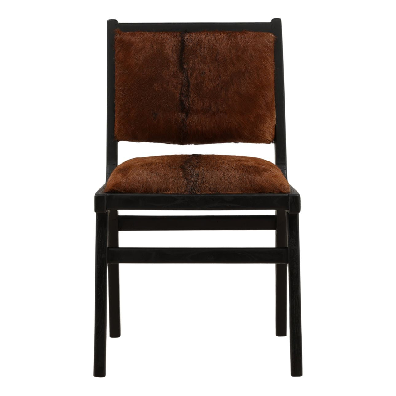 Natural Brown and Black Genuine Goat Hide and Teak Wood Chair 19.5 in Wide