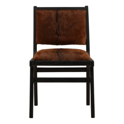Natural Brown and Black Genuine Goat Hide and Teak Wood Chair 19.5 in Wide