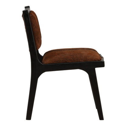 Natural Brown and Black Genuine Goat Hide and Teak Wood Chair 19.5 in Wide