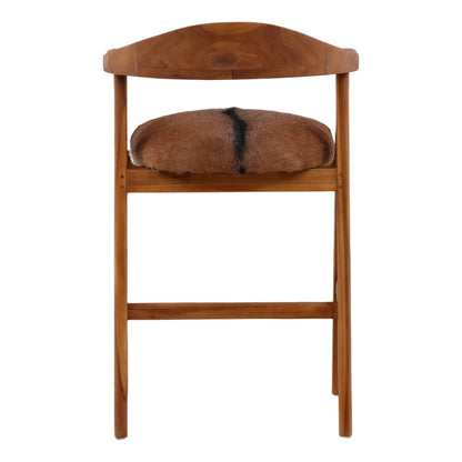 Signature Teak Wood and Goat Hide Counter Stool