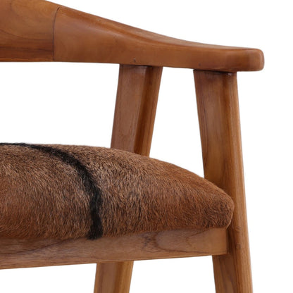Signature Teak Wood and Goat Hide Counter Stool