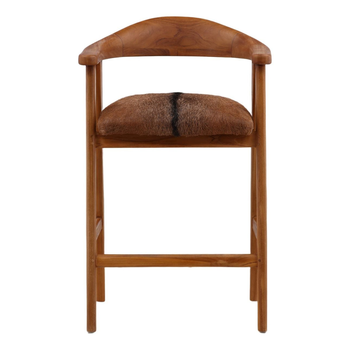 Signature Teak Wood and Goat Hide Counter Stool