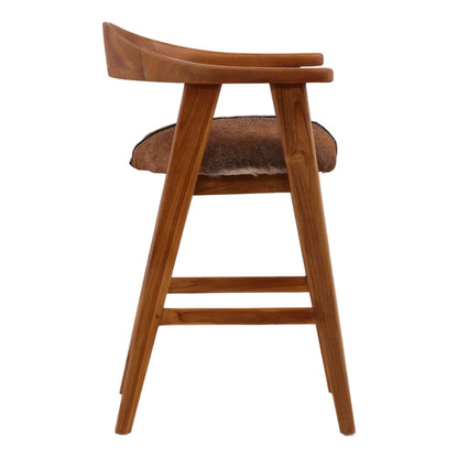 Signature Teak Wood and Goat Hide Counter Stool