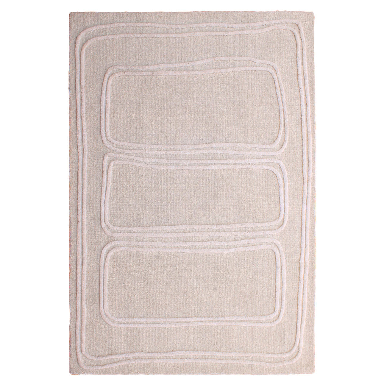 Ivory Handwoven Wool Rug 72.5 in Wide