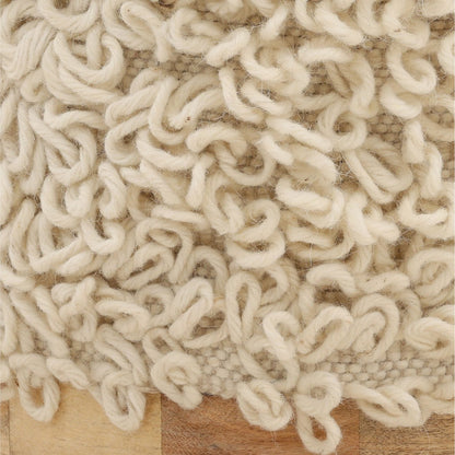 Ivory Handwoven Wool and Wood Stool 16 in Wide