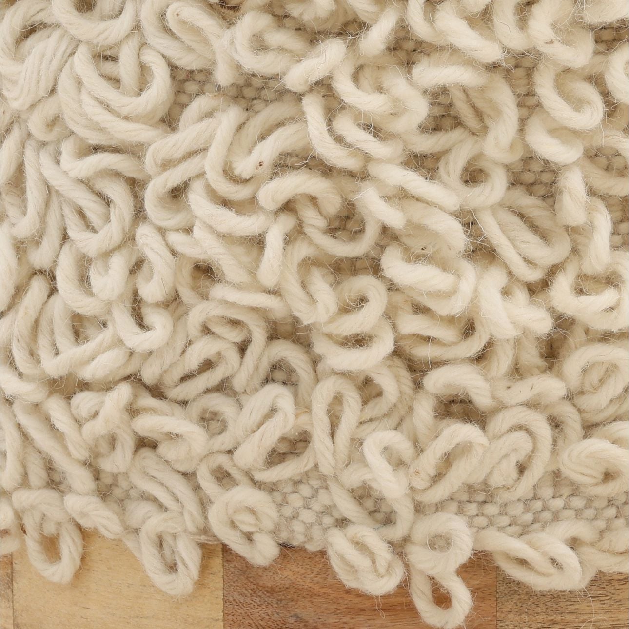 Ivory Handwoven Wool and Wood Stool 16 in Wide