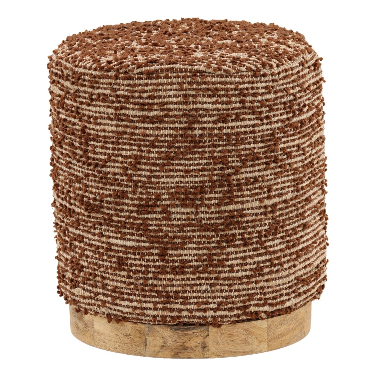 Brown Handwoven Polyester, Jute and Cotton Stool 16 in Wide