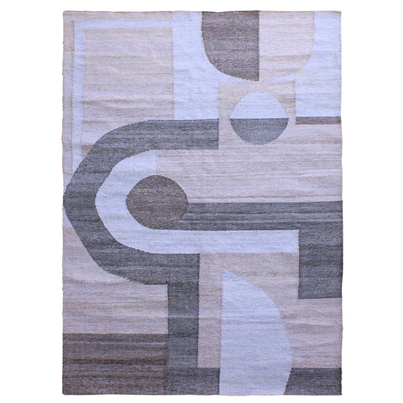 Grey Handwoven Punja Kilim PET Yarn Rug 96 in Wide