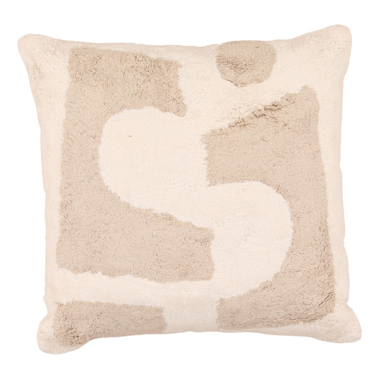 Beige Hand Tufted Cotton Pillow 22 in Wide