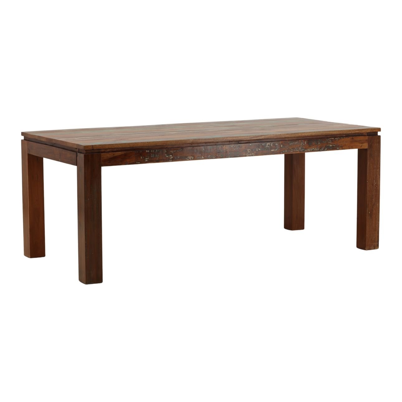 Medium Brown Distressed Paint Reclaimed Mango Wood Table 78 in Wide