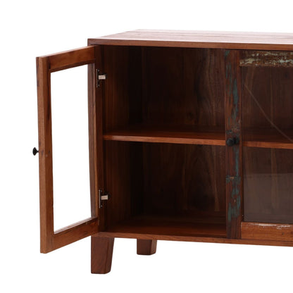 Medium Brown Distressed Paint Reclaimed Mango Wood Sideboard 78 in Wide