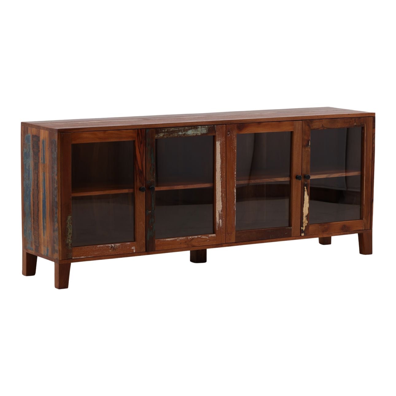 Medium Brown Distressed Paint Reclaimed Mango Wood Sideboard 78 in Wide
