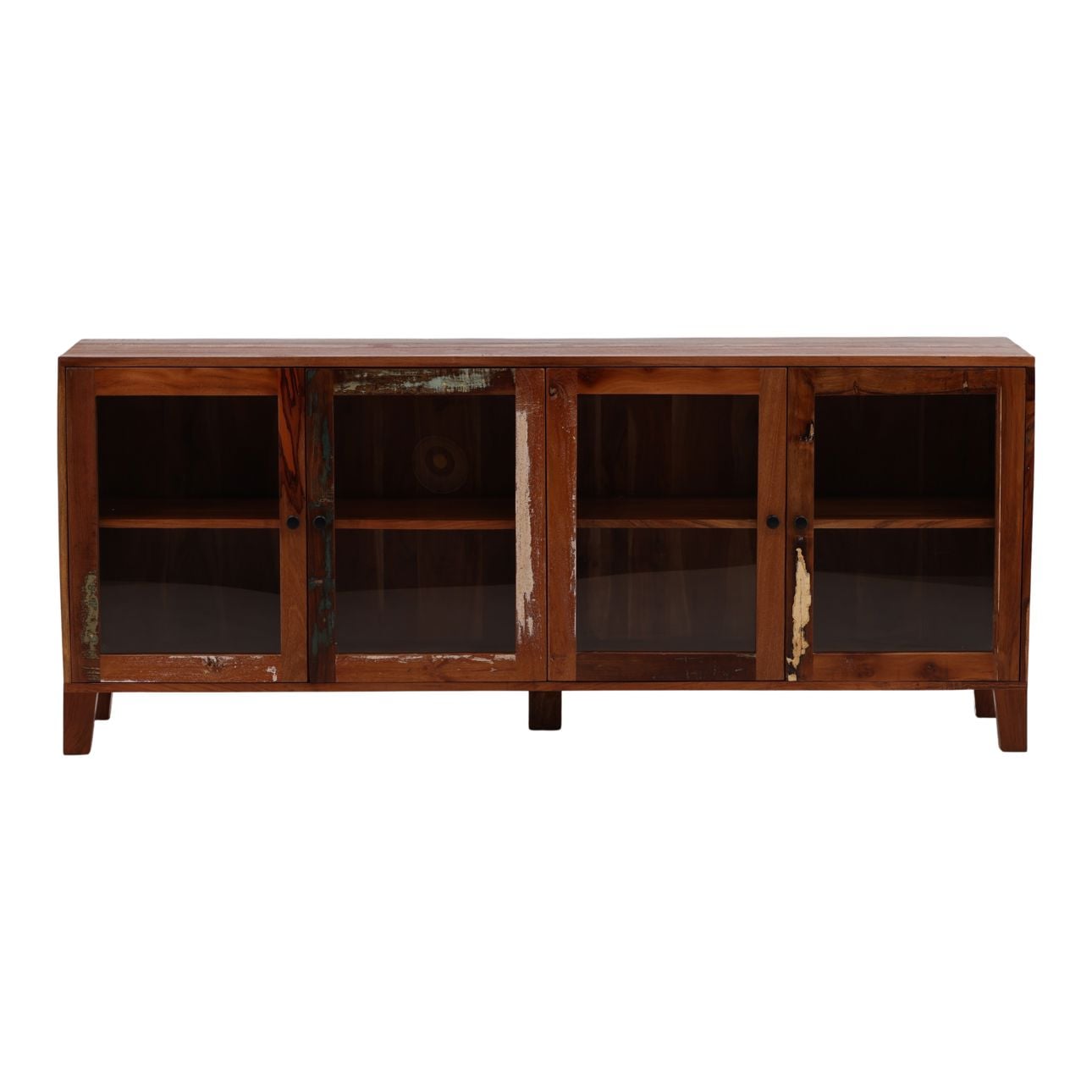 Medium Brown Distressed Paint Reclaimed Mango Wood Sideboard 78 in Wide