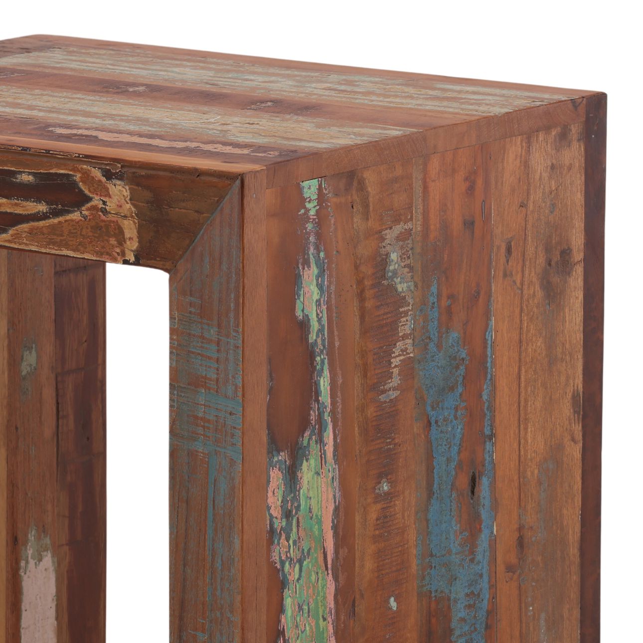 Medium Brown Distressed Paint Reclaimed Mango Wood Table 22 in Wide