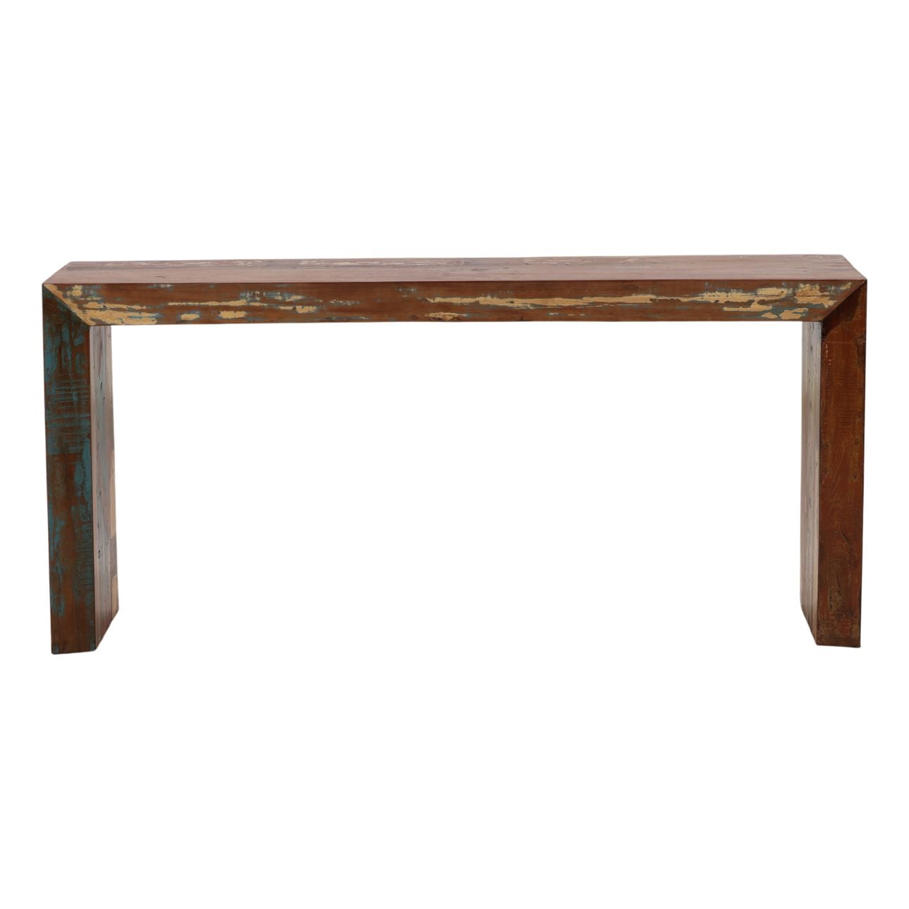 Medium Brown Distressed Paint Reclaimed Mango Wood Table 65 in Wide