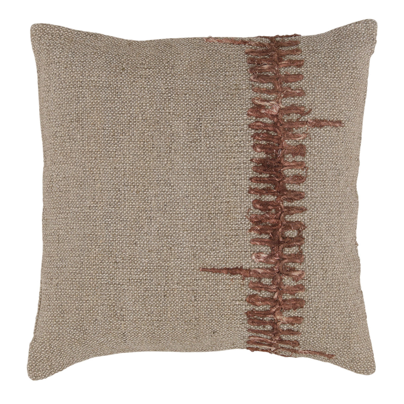 Sand Handspun Embroidered Silk and Cotton Linen Blend Cover Pillow 20 in Wide