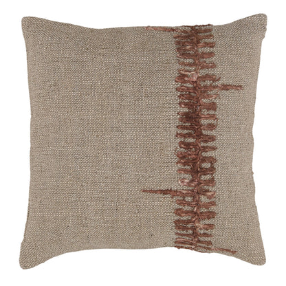 Sand Handspun Embroidered Silk and Cotton Linen Blend Cover Pillow 20 in Wide