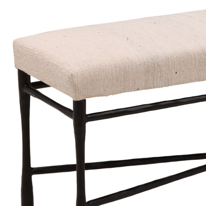 Cream and Black Fabric and Iron Bench 48 in Wide