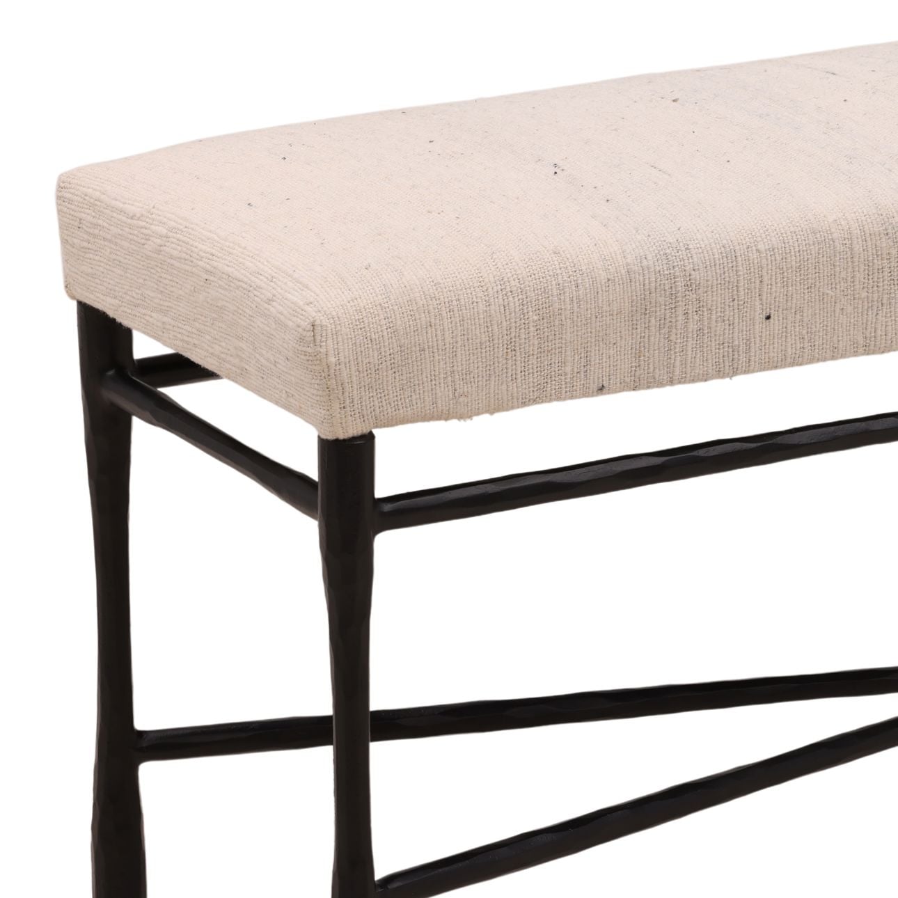 Cream and Black Fabric and Iron Bench 48 in Wide