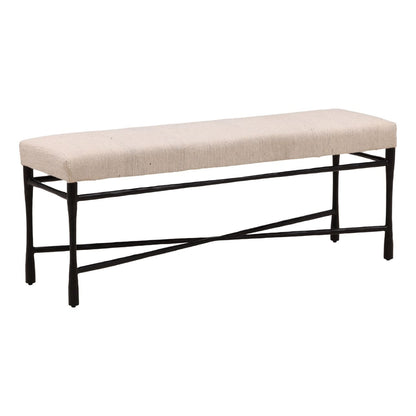 Cream and Black Fabric and Iron Bench 48 in Wide