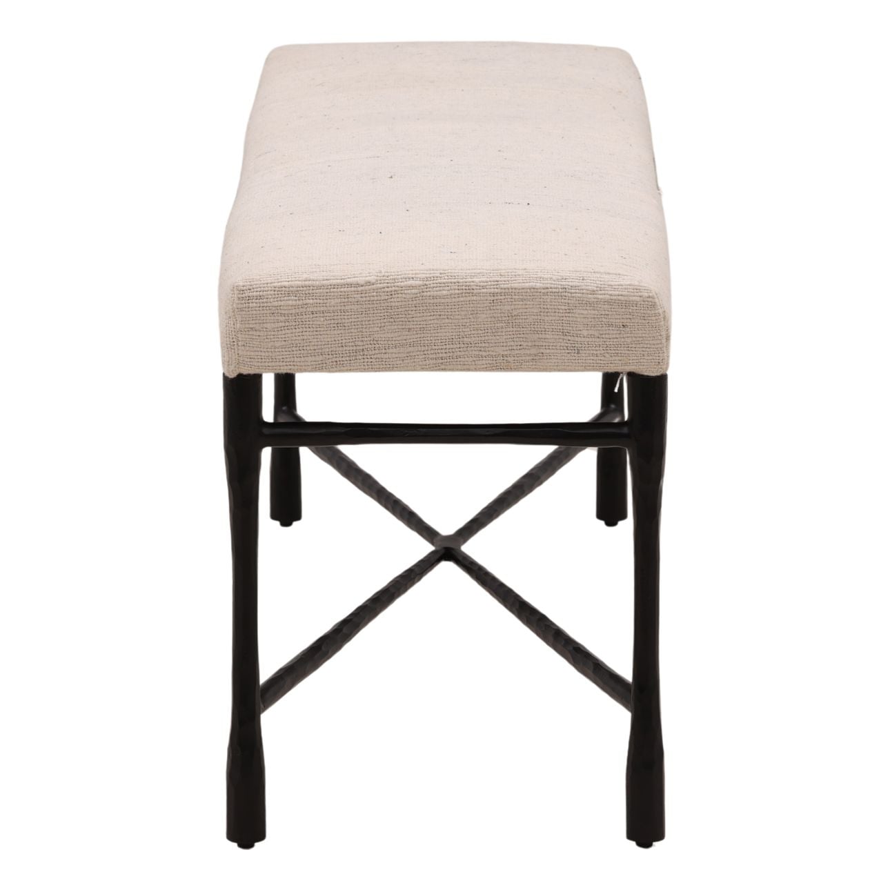 Cream and Black Fabric and Iron Bench 48 in Wide