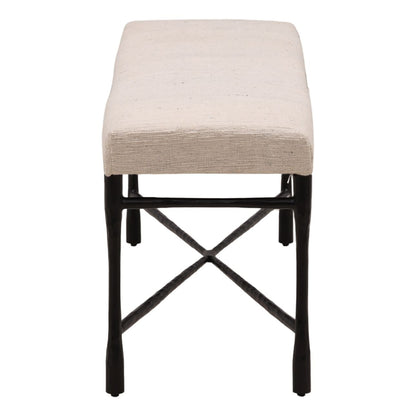 Cream and Black Fabric and Iron Bench 48 in Wide