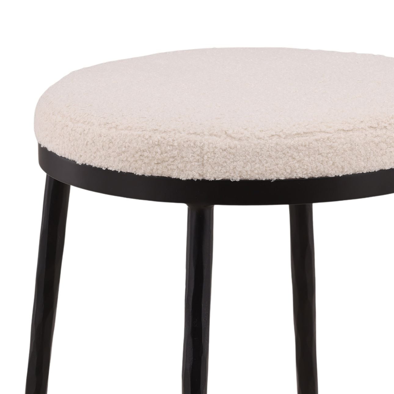 Ivory and Black Cotton Boucle Fabric and Iron Barstool 22 in Wide