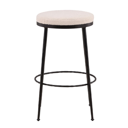 Ivory and Black Cotton Boucle Fabric and Iron Barstool 22 in Wide