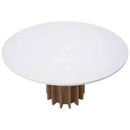White Concrete Top and Natural Brushed Pine Wood Finish Lightweight Concrete Plaster Top and Reclaimed Pine Wood Base Table 47 in Wide
