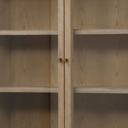 Warm Brown Wash Reclaimed Pine Wood, Glass and Select Hardwood Cabinet 71 in Wide