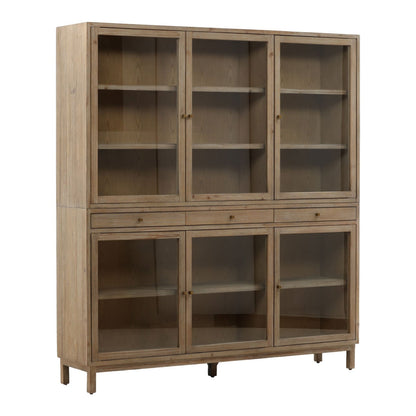 Warm Brown Wash Reclaimed Pine Wood, Glass and Select Hardwood Cabinet 71 in Wide