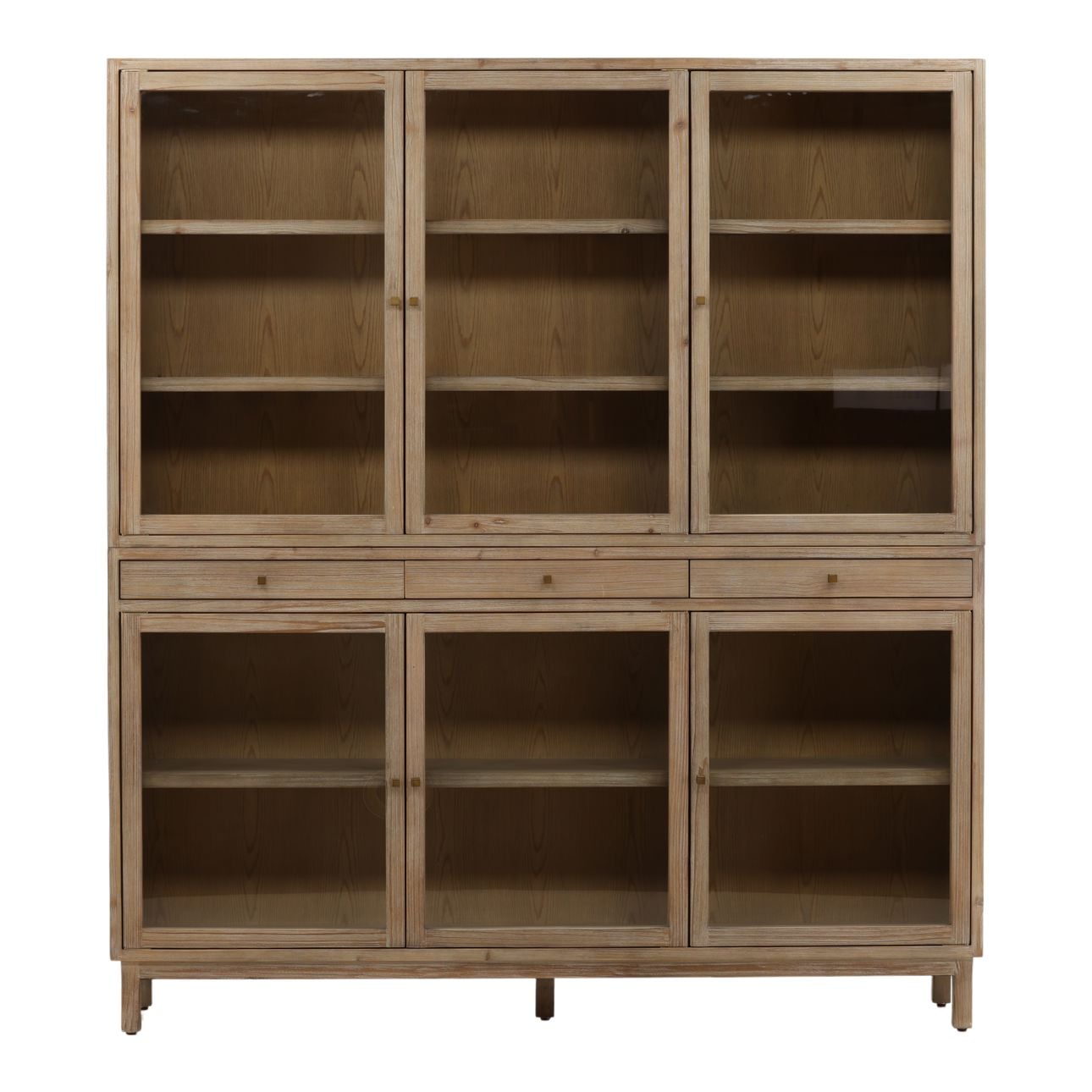 Warm Brown Wash Reclaimed Pine Wood, Glass and Select Hardwood Cabinet 71 in Wide