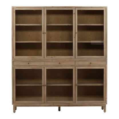 Warm Brown Wash Reclaimed Pine Wood, Glass and Select Hardwood Cabinet 71 in Wide