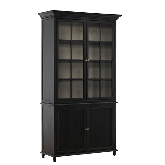 Crafted Pine Wood, Glass and Fabric Cabinet