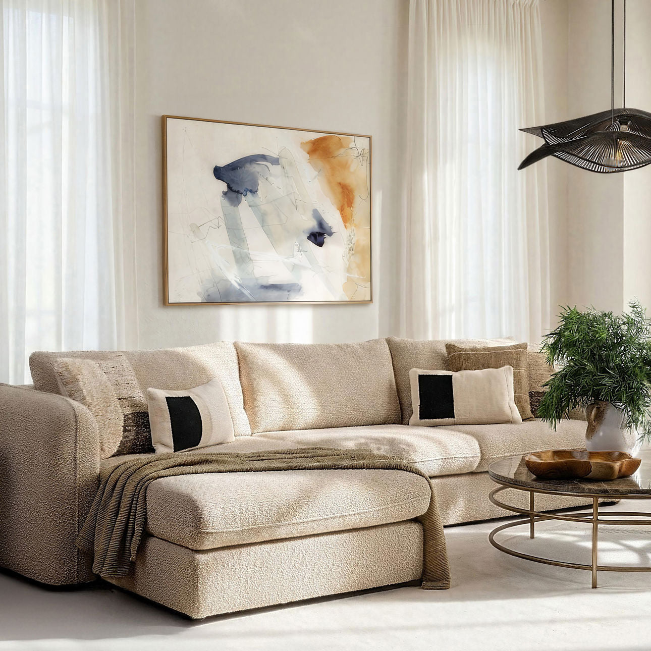 Olana Sand Boucle Fabric Sectional 130.5 in Wide
