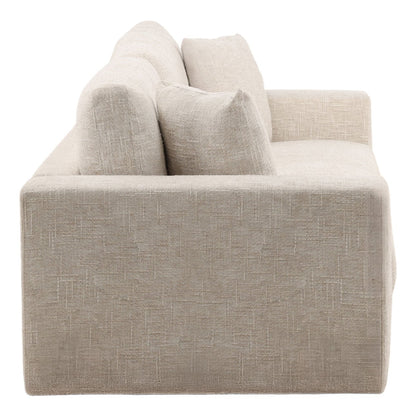 Odyssey Cream Basketweave Chenille Fabric Sofa 108 in Wide