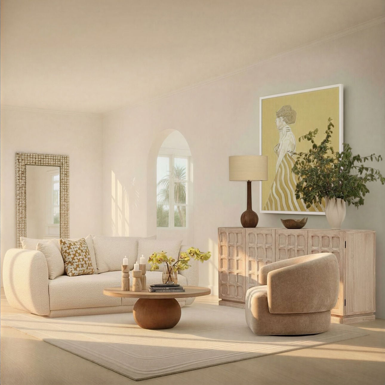 Olana Cream Boucle Fabric Sofa 84 in Wide