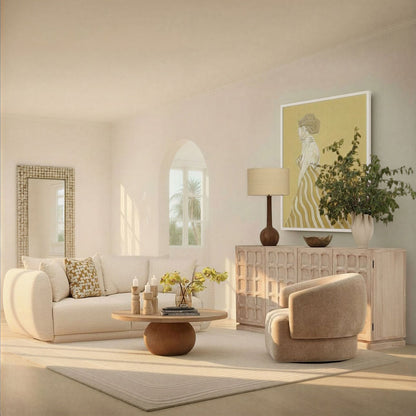 Olana Cream Boucle Fabric Sofa 84 in Wide