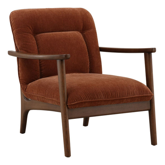 Canna Rust and Brown Chenille Fabric and Rubber Wood Chair 28.5 in Wide