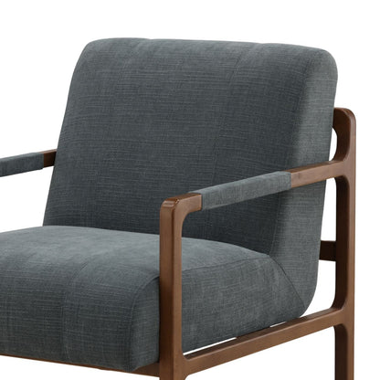 Sepulveda Blue and Brown Basketweave Fabric and Rubber Wood Chair 29.5 in Wide
